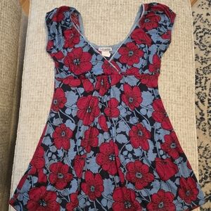 Y2K Floral Blouse in Blue and Red